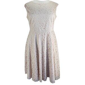 Tahari Sleeveless Dress Womens Size 16 Ivory Floral Lined Fit and Flare